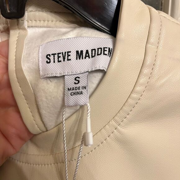 NWT Steve Madden Faux Leather Boxy Cream Top - Picture 4 of 9